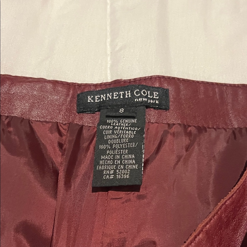 Kenneth Cole Women's Burgundy Leather Flare Pants - Picture 2 of 4